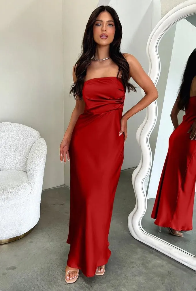 Memoriesea Women's Sexy Strapless Tube Bodycon Backless Wedding Guest Party Maxi Dress