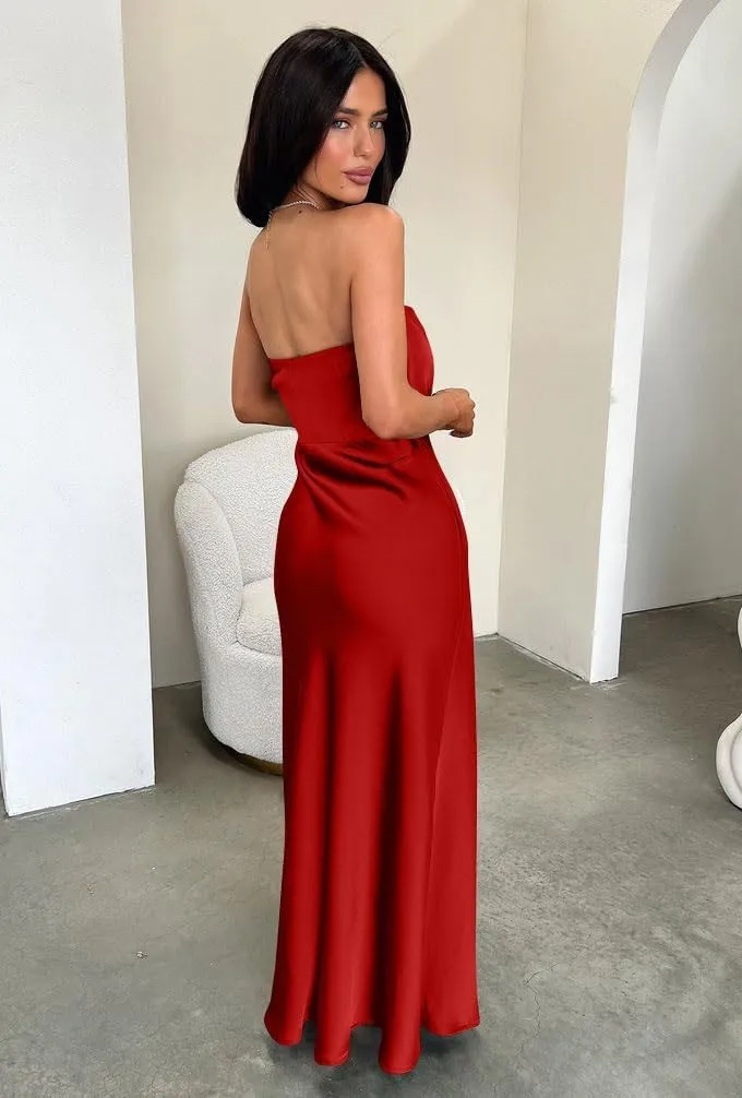 Memoriesea Women's Sexy Strapless Tube Bodycon Backless Wedding Guest Party Maxi Dress