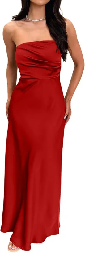 Memoriesea Women's Sexy Strapless Tube Bodycon Backless Wedding Guest Party Maxi Dress
