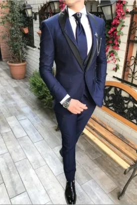 Men 3 Piece Suit Blue Tuxedo, Wedding Suit, Dinner Suit, Party Wear Slim Fit Suit Bespoke Tailoring