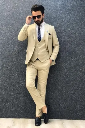 Men Formal Cream Suit Stylish Wedding Suit Dinner Suit Elegant Suit Bespoke Suit For Men's 3 Piece Gift For Him