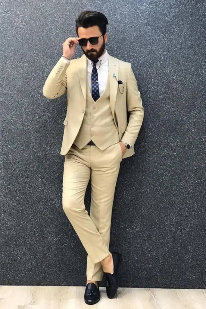Men Formal Cream Suit Stylish Wedding Suit Dinner Suit Elegant Suit Bespoke Suit For Men's 3 Piece Gift For Him