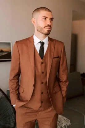 Men Rust Three Piece Suit, Wedding Suit, Slim Fit Suit Dinner Suits Bespoke Tailoring