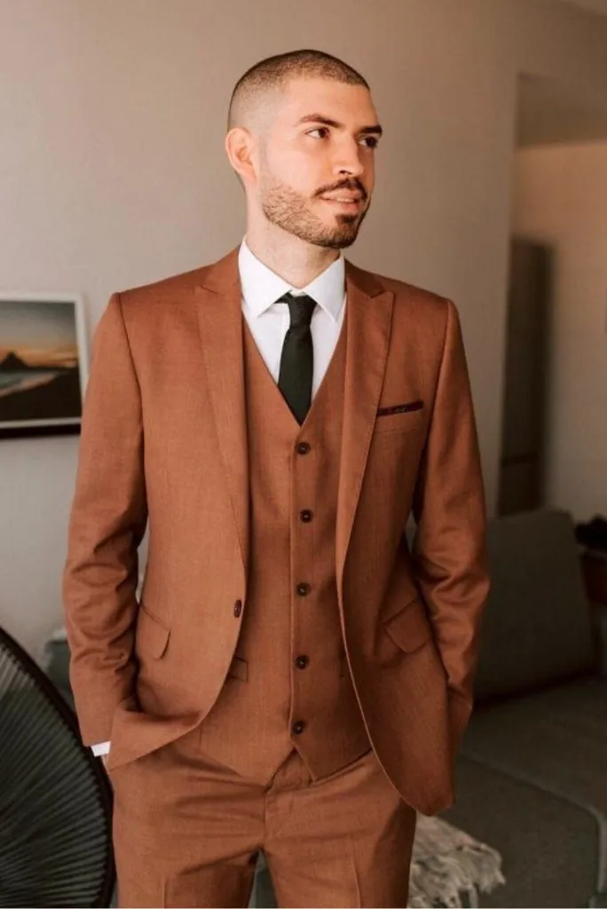 Men Rust Three Piece Suit, Wedding Suit, Slim Fit Suit Dinner Suits Bespoke Tailoring