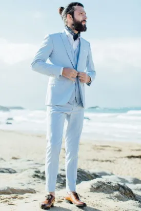 Men sky blue three piece suit for wedding