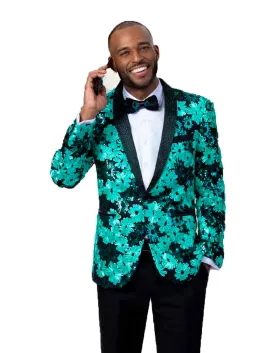 Mens Paisley Black & Green Sequin Blazer