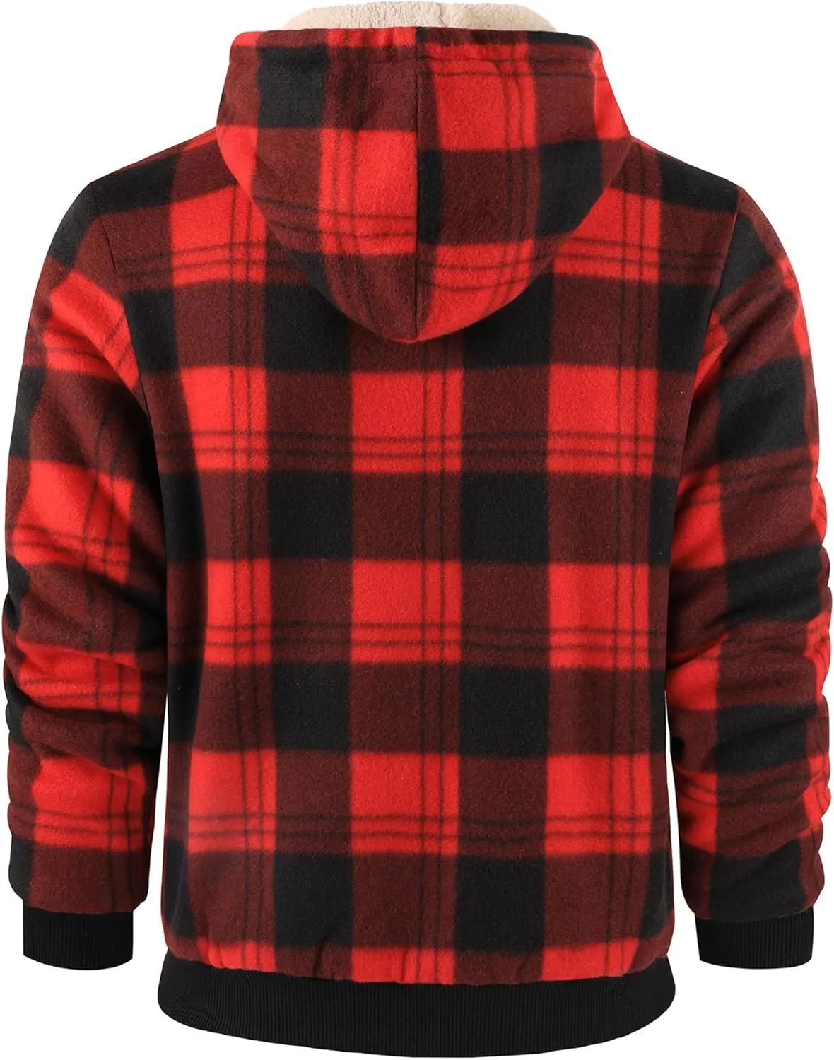 Mens Plaid Hoodies Winter Zip Up Fleece Jacket Sherpa Fleece Lined Warm Flannel Jacket Coat