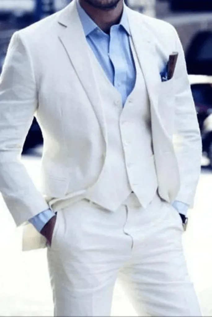 Men's Premium White 3 Piece Slim Fit Suit Wedding Party Suit for Men