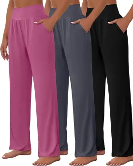 Neer 3 Pcs Women's Wide Leg Yoga Pant Comfy Loose High Waist Lounge Waist Lounge Casual Athletic Workout Joggers Apparel