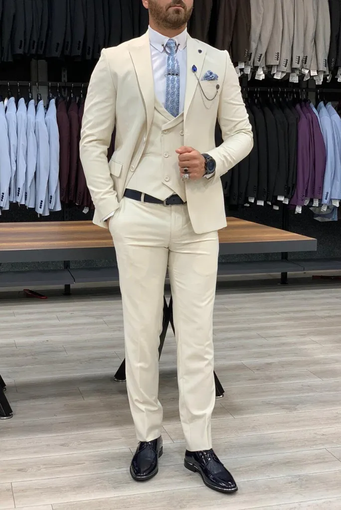 Off-white three-piece partywear suit for men