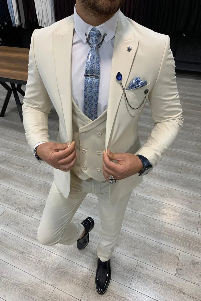 Off-white three-piece partywear suit for men