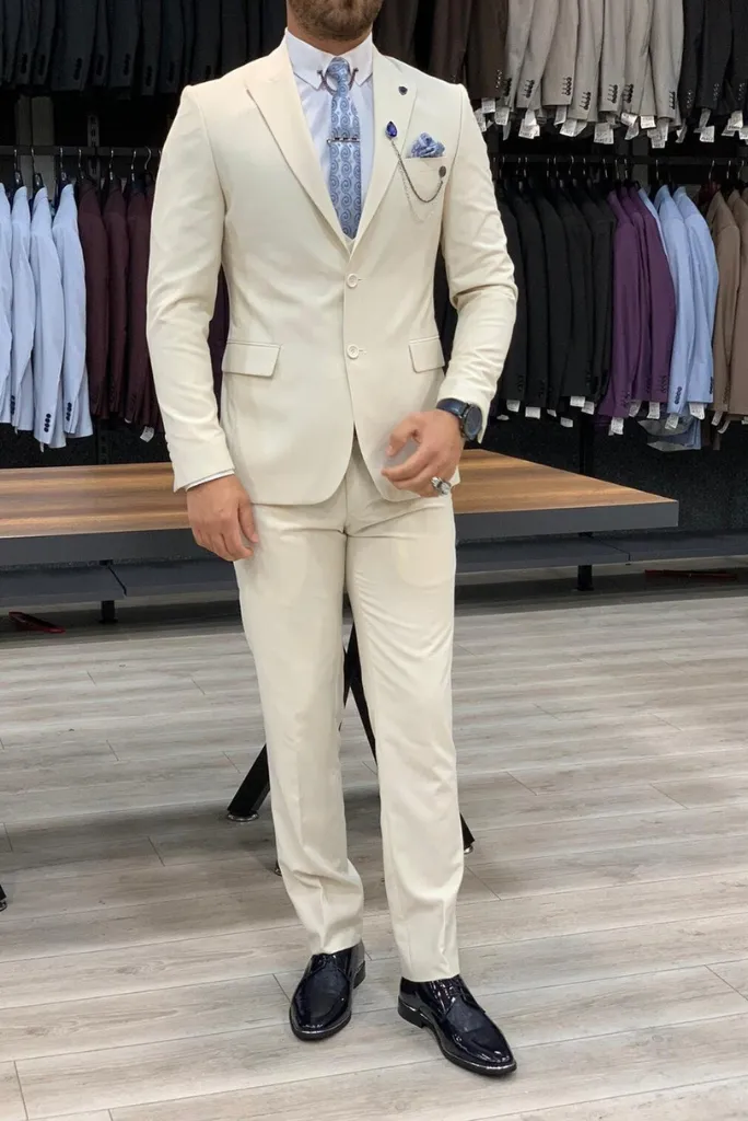 Off-white three-piece partywear suit for men