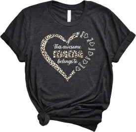 Personalized This Awesome Mom Belongs to Shirt, Heart Shirt for Mom with Kid Name, Shirt for Mama, Mom, Mommy