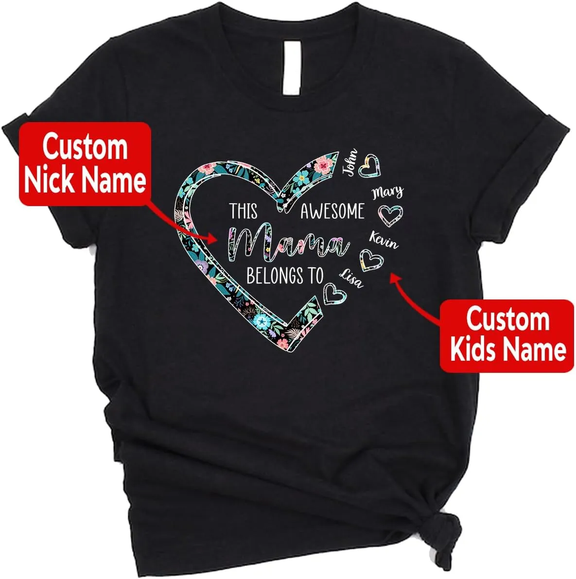 Personalized This Awesome Mom Belongs to Shirt, Heart Shirt for Mom with Kid Name, Shirt for Mama, Mom, Mommy