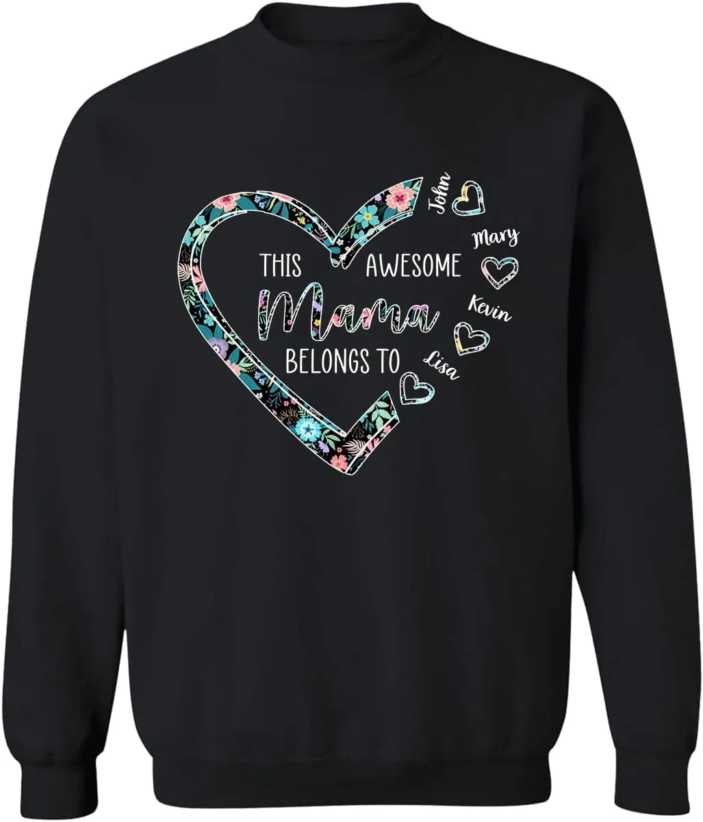 Personalized This Awesome Mom Belongs to Shirt, Heart Shirt for Mom with Kid Name, Shirt for Mama, Mom, Mommy