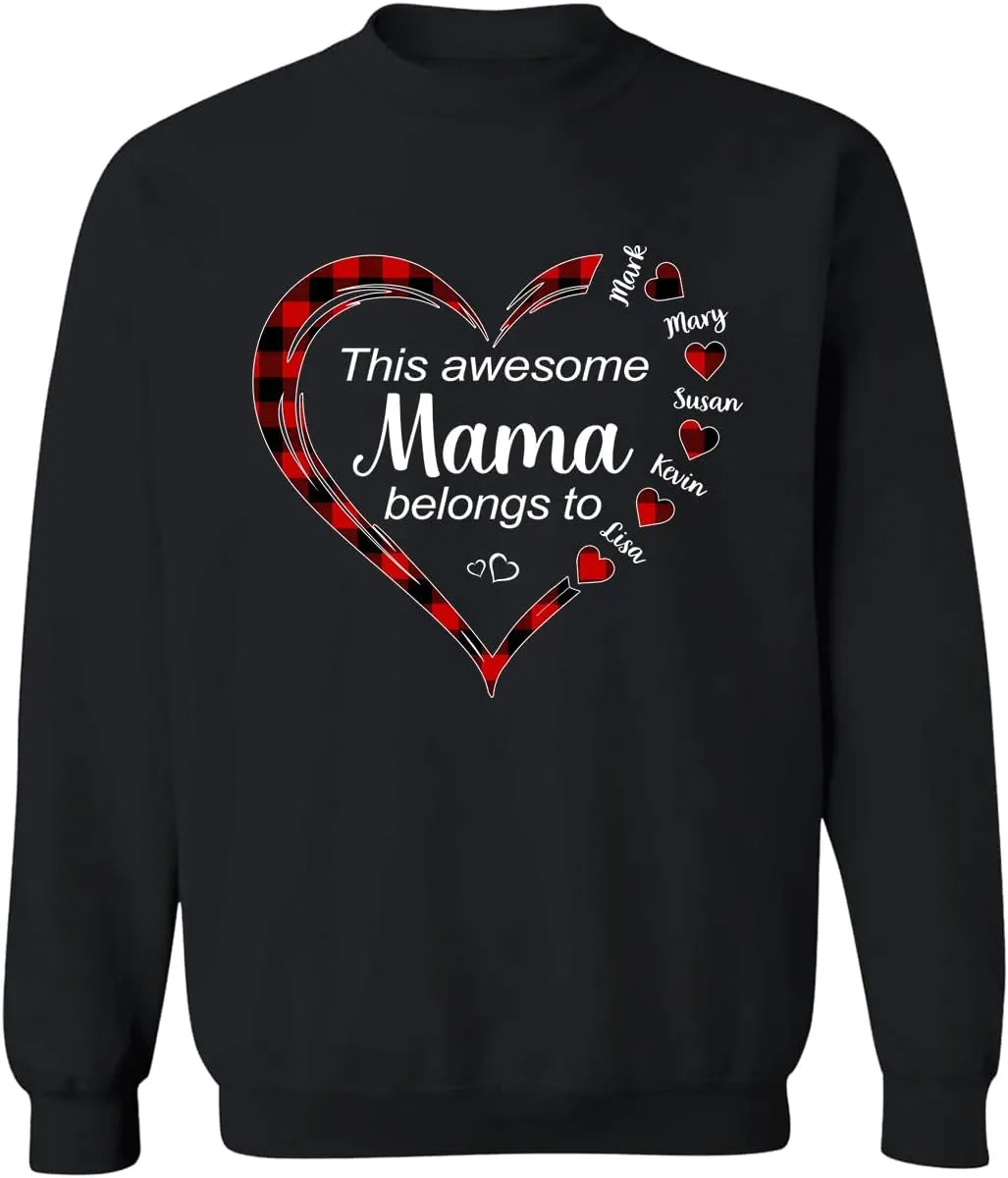 Personalized This Awesome Mom Belongs to Shirt, Heart Shirt for Mom with Kid Name, Shirt for Mama, Mom, Mommy