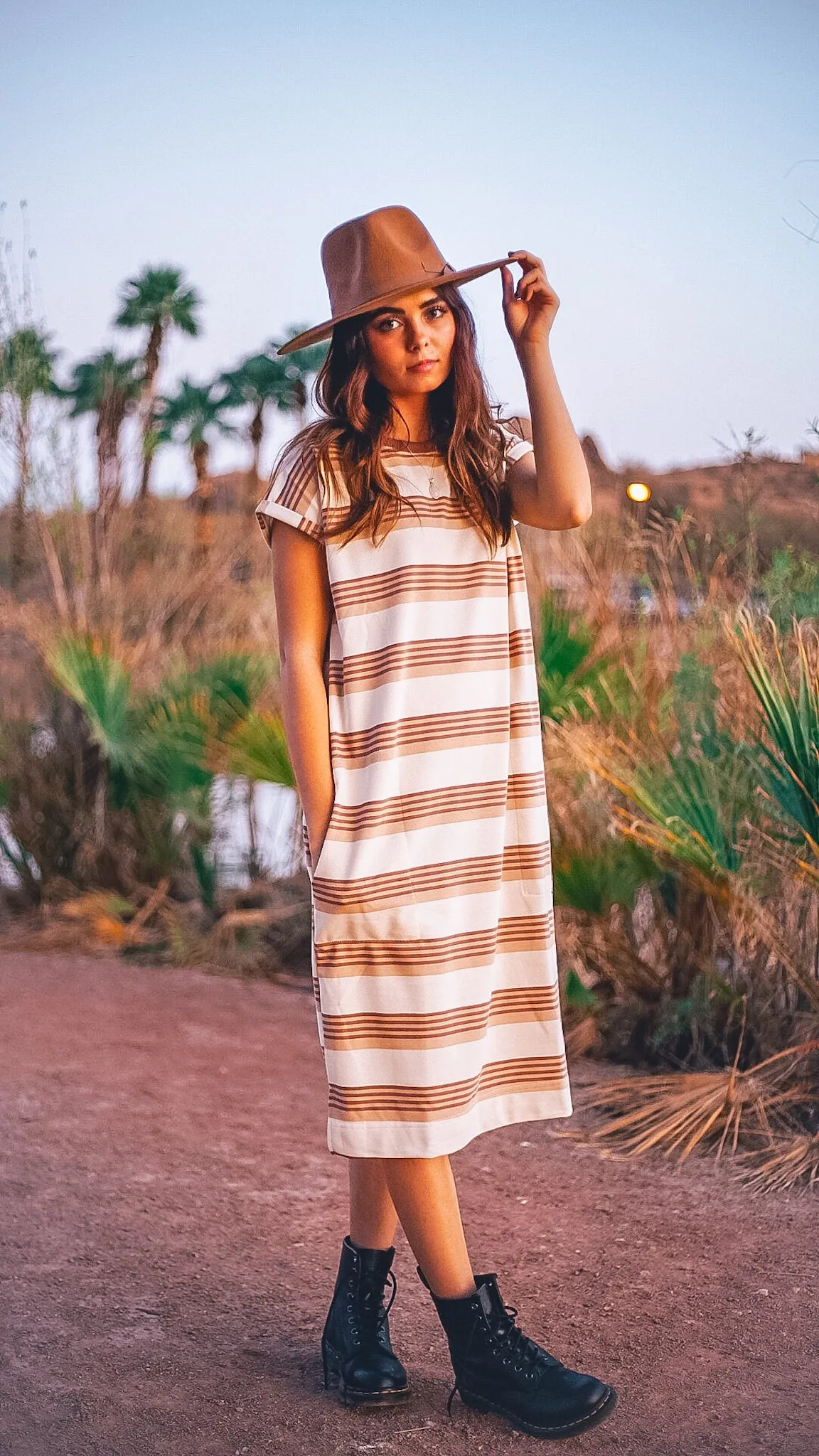 San Jose, Women's Striped Knit Tee Shirt Midi Dress