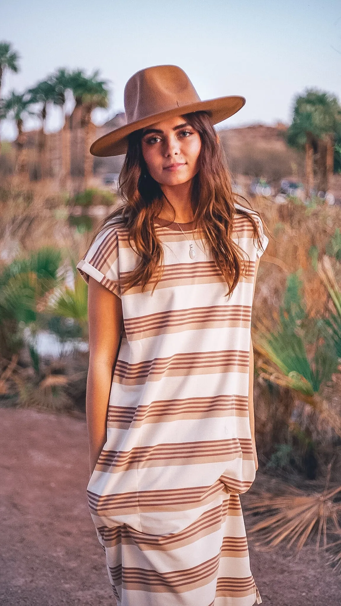 San Jose, Women's Striped Knit Tee Shirt Midi Dress
