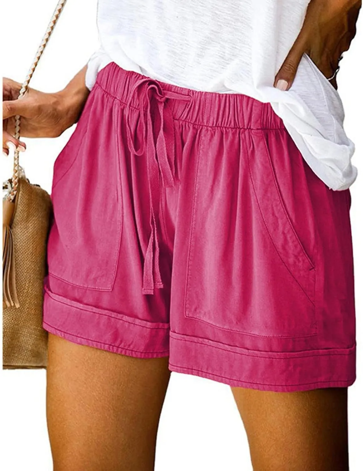 SHAOBGE Plus Size Linen Pants for Women Splice Comfy Waist Pants Shorts Loose Elastic Pocketed Trendy Pants for