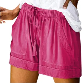 SHAOBGE Plus Size Linen Pants for Women Splice Comfy Waist Pants Shorts Loose Elastic Pocketed Trendy Pants for
