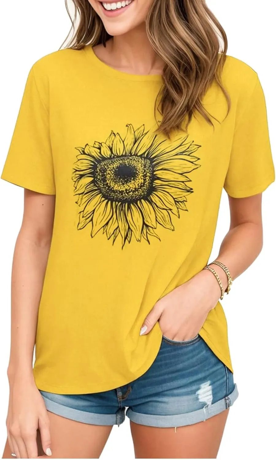 Sunflower Shirts for Women Cute Sunflower Graphic Print Tshirt Summer Casual Short Sleeve Tee Tops