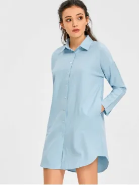 TastyHottie - Trendy Vertical Striped Shirt Dress with Pocket