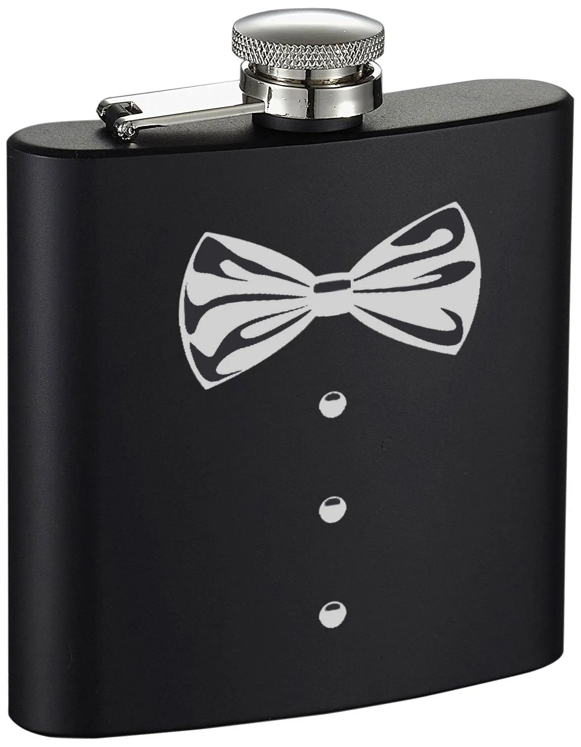 Tuxedo Bow Tie Etched Black 6oz Drinking Flask