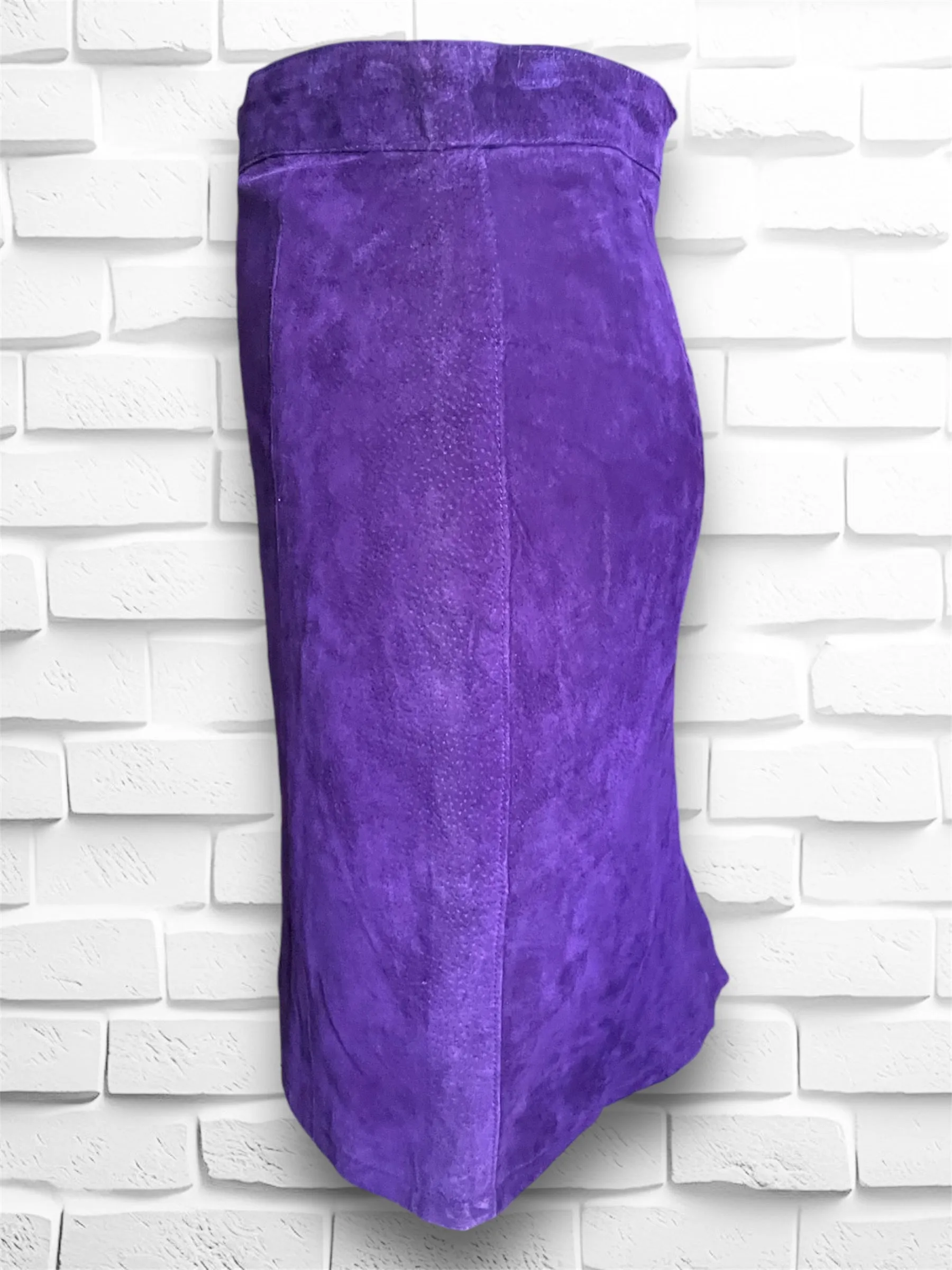 Vintage 1980’s Purple Suede Leather Pencil Mini Skirt