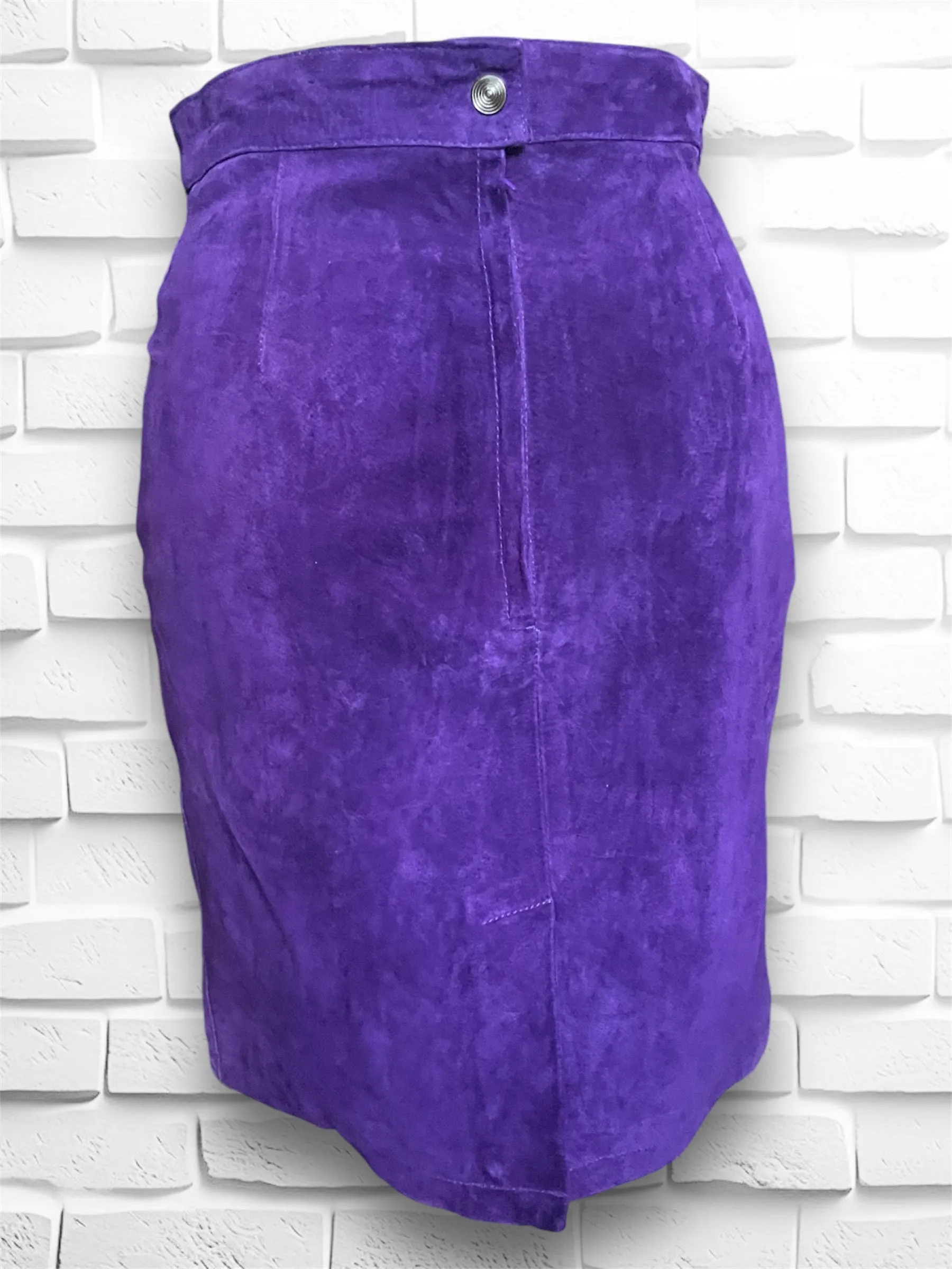 Vintage 1980’s Purple Suede Leather Pencil Mini Skirt