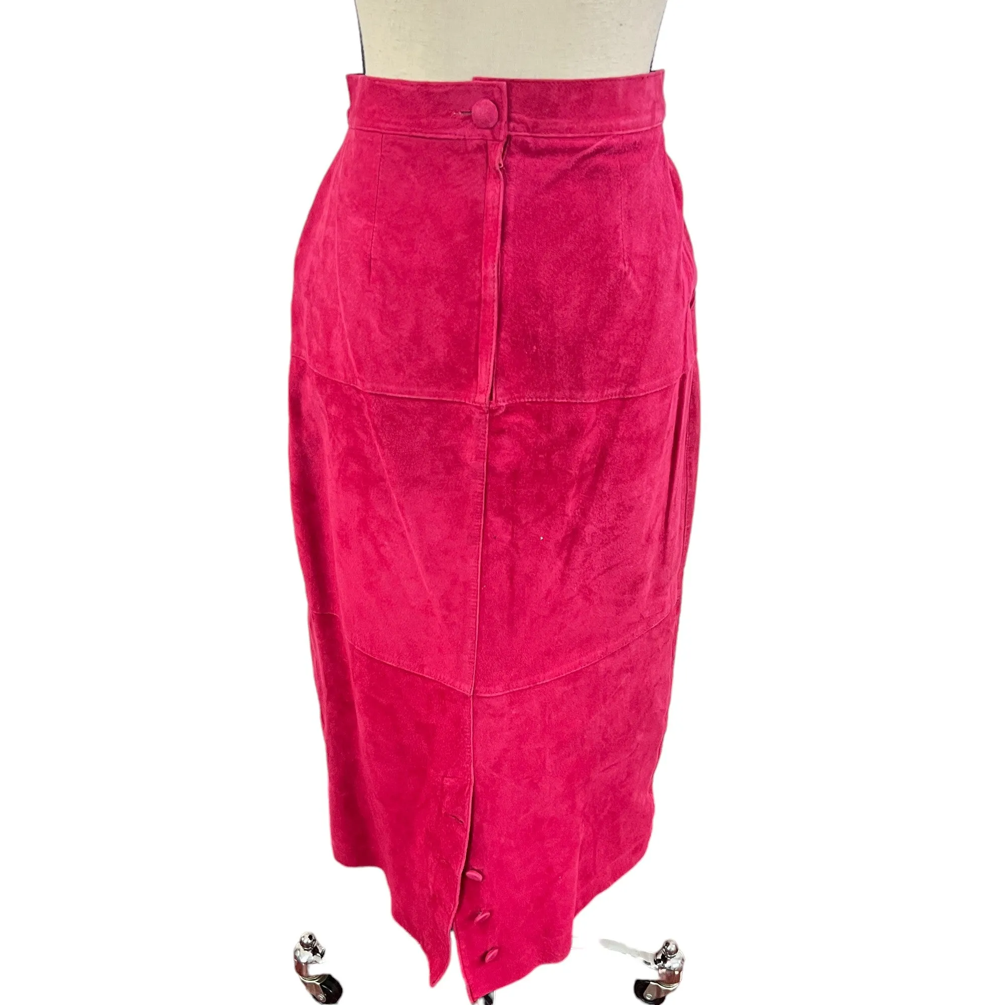 Vintage Pink Suede Pencil Skirt with Pockets Waist 26" Size 6