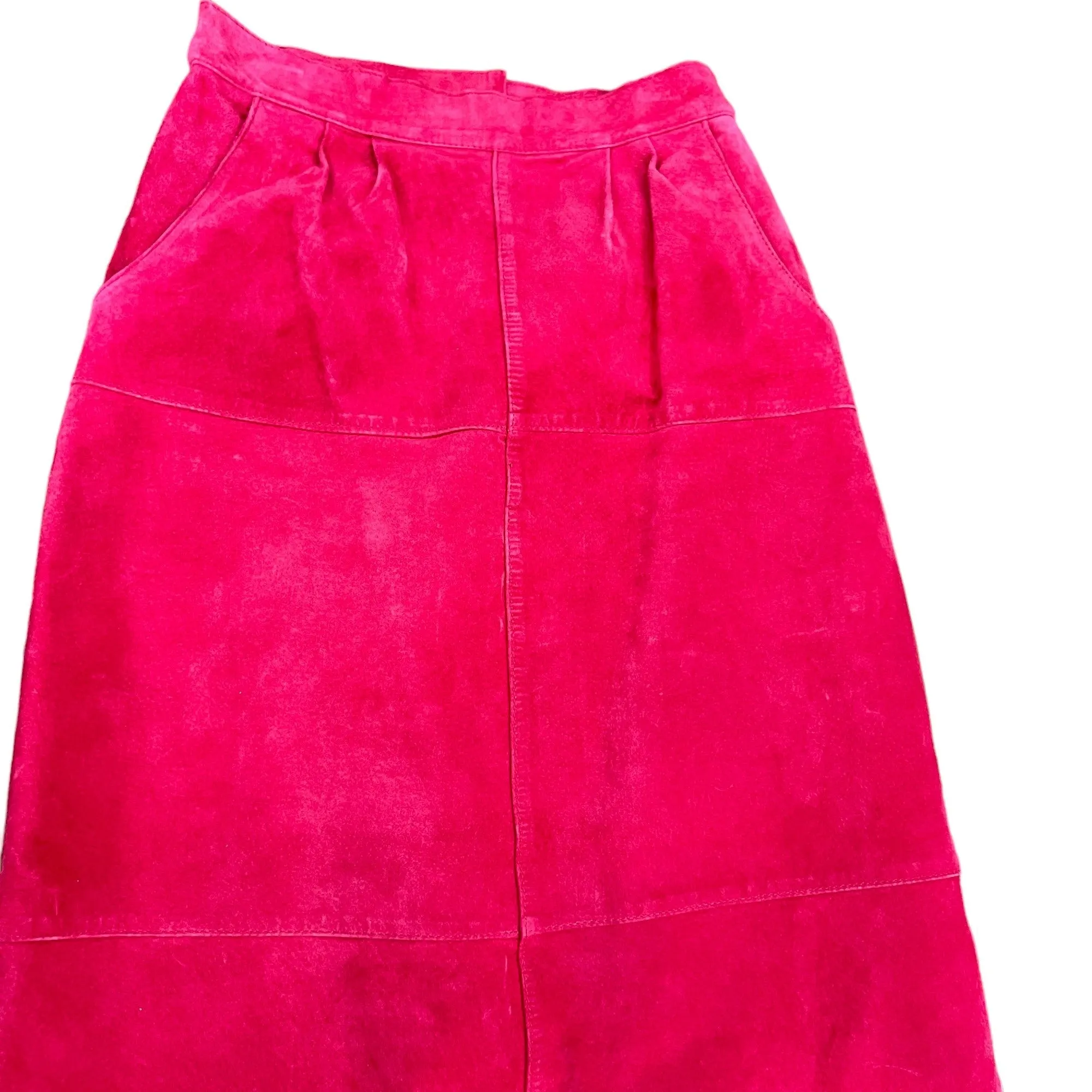 Vintage Pink Suede Pencil Skirt with Pockets Waist 26" Size 6