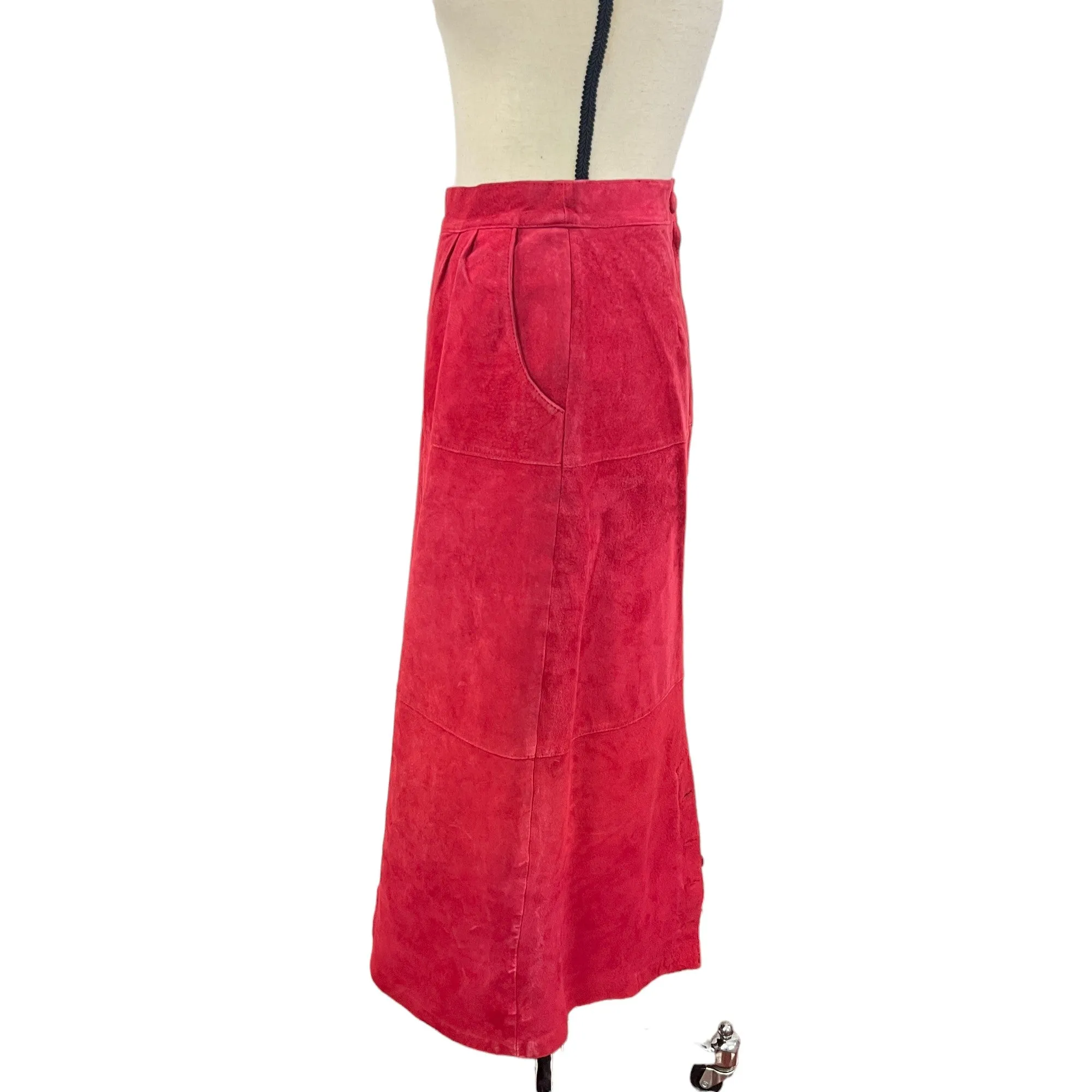 Vintage Pink Suede Pencil Skirt with Pockets Waist 26" Size 6