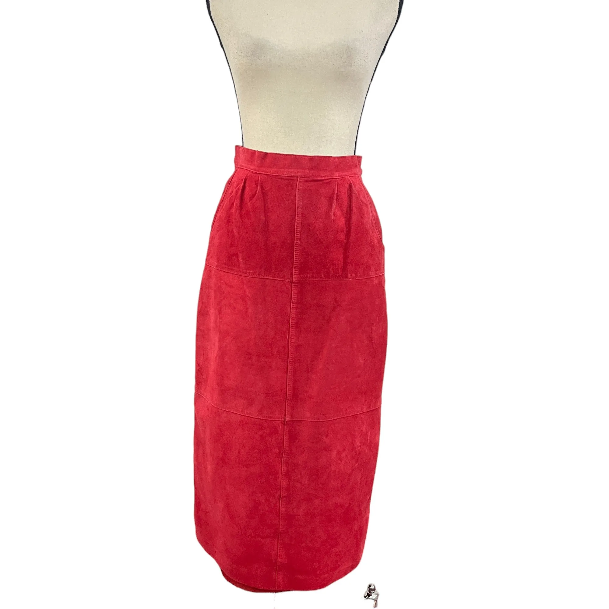 Vintage Pink Suede Pencil Skirt with Pockets Waist 26" Size 6