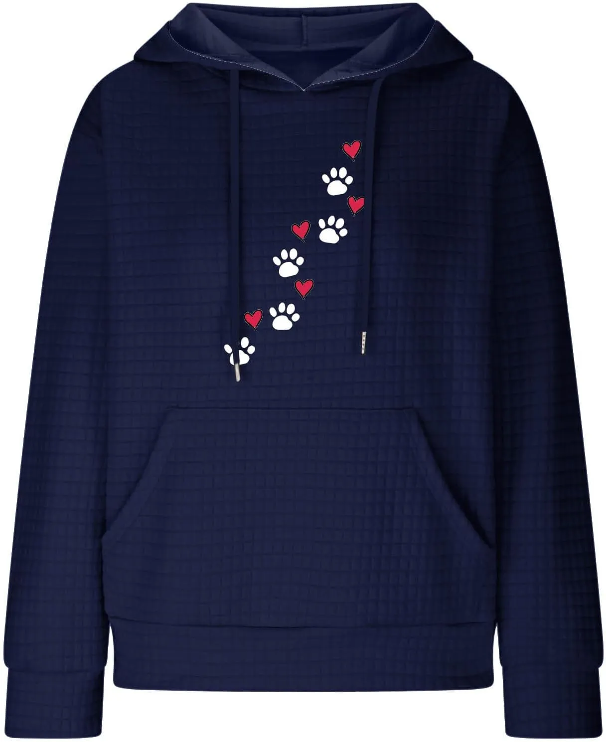 Waffle Hoodies for Women Cute Dog Paw Heart Print Hooded Sweatshirts Dog Lover Winter Casual Pocket Drawstring Pullover Tops