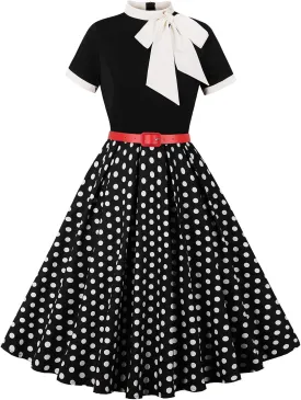 Women 1950s Vintage Floral Cocktail Swing Dress 50s Short Sleeve Audrey Hepburn Rockabilly Prom Dress A Line Tea Party Dress