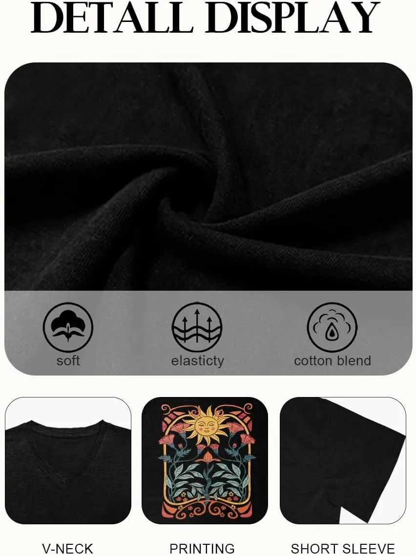 Women V Neck Sunflower Graphic Shirt Cute Dandelion Teen Girls Tee Tops Short Sleeve Cowgirls Casual T Shirts
