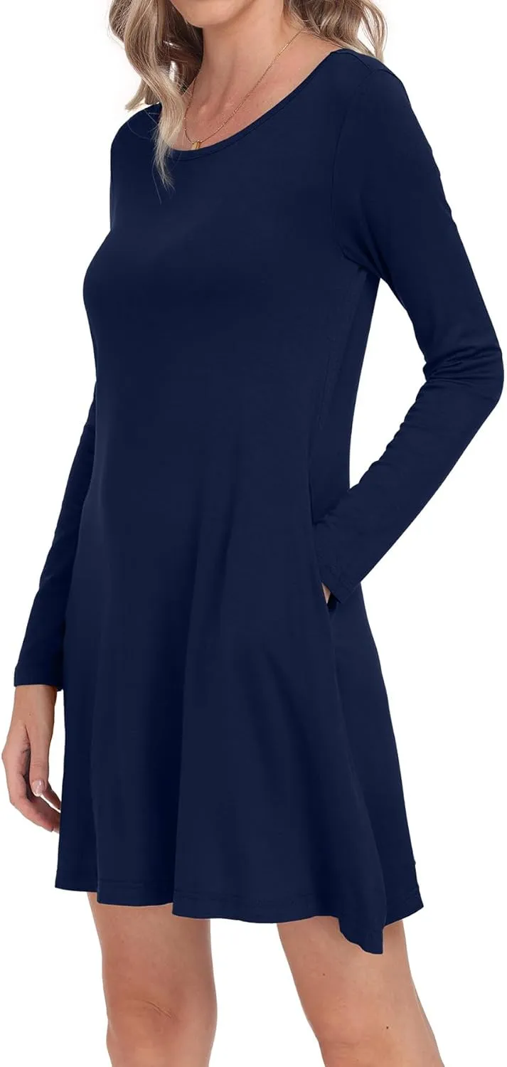 Women's Long Sleeve Pockets Casual Loose T-Shirt Dresses