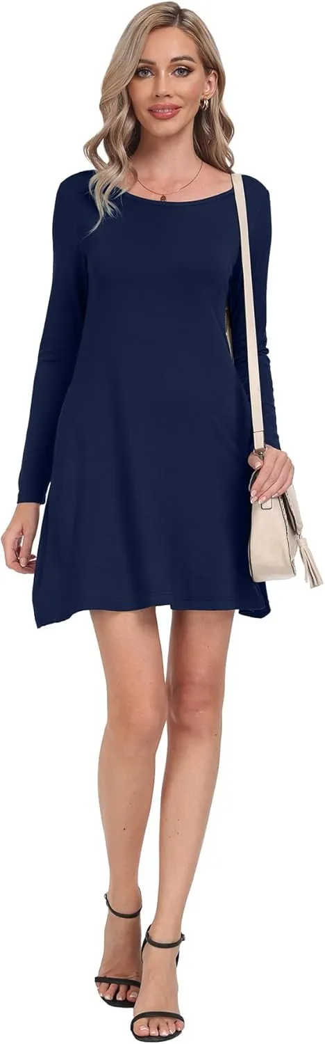 Women's Long Sleeve Pockets Casual Loose T-Shirt Dresses