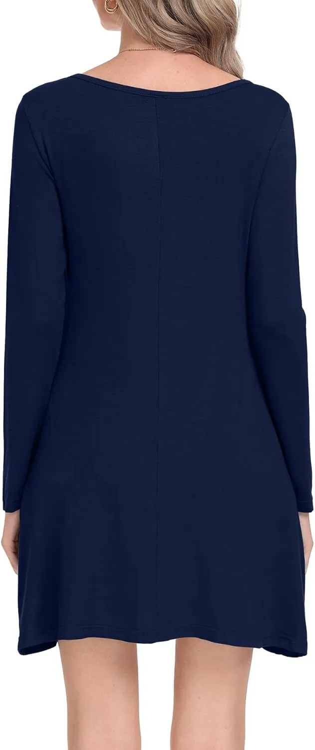 Women's Long Sleeve Pockets Casual Loose T-Shirt Dresses