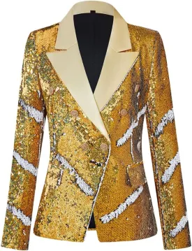 Women's Suit Tuxedo Coat Stylish Two Color Conversion Shiny Sequins Shawl Lapel Blazer Suit Jacket for Party,Banquet