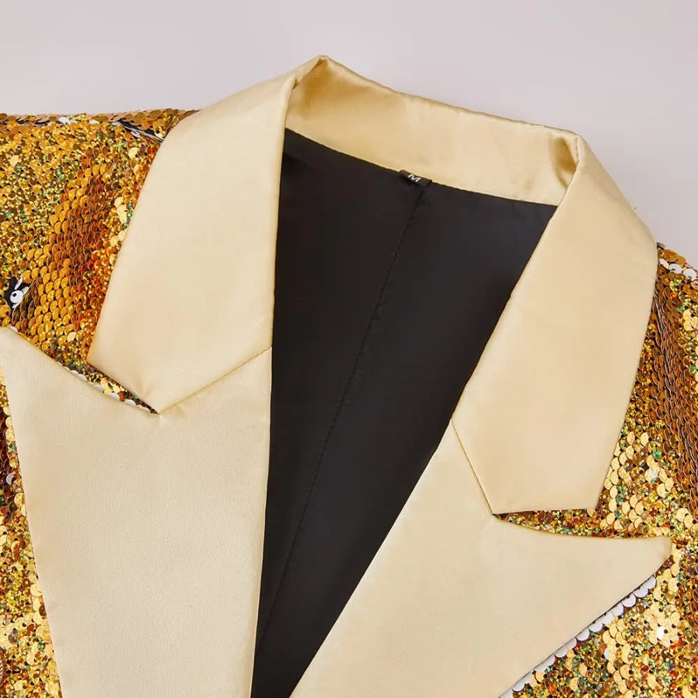 Women's Suit Tuxedo Coat Stylish Two Color Conversion Shiny Sequins Shawl Lapel Blazer Suit Jacket for Party,Banquet