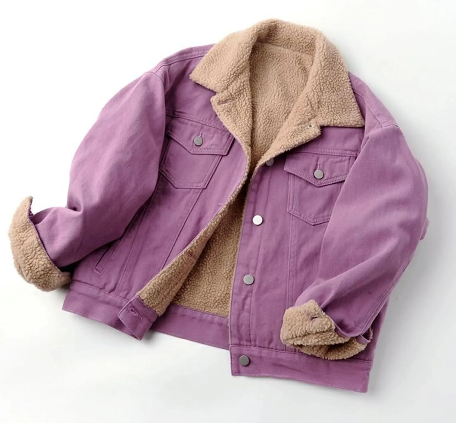 Womens Winter Warm Jean Jacket Stand Collar Wool Liner Sherpa Denim Coats Fleece Lined Denim Trucker Jacket Outerwear