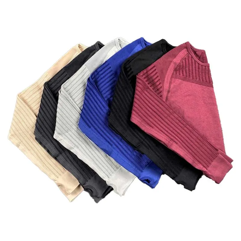 Yoga Crop Top Long Sleeve Striped Fitness Size XS, S, M, L